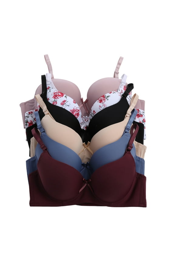 T-Shirt Bras Full Coverage Padded, Assorted Colors (6-Pack)