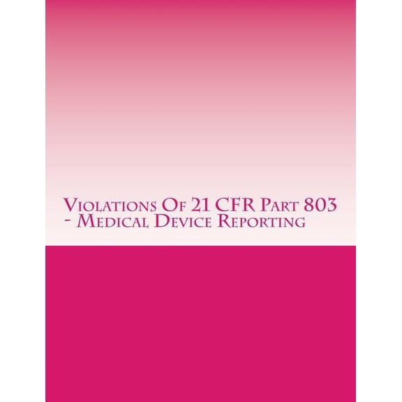 Violations of 21 Cfr Part 803 - Medical Device Reporting: Warning Letters Issued by U.S. Food and Drug Administration