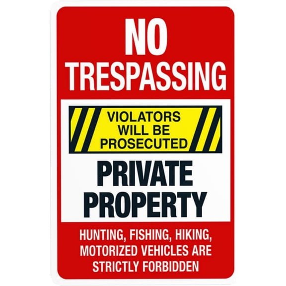 Violators Will Be Prosecuted Private Property Hunting Fishing Hiking Warning Sign, Security Safety Metal Signs, Vintage Caution Poster Wall Decor for Business Office Home Use 8 x 12 Inch