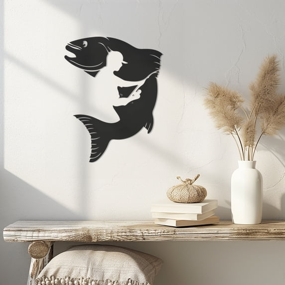 Violaura Fisherman Metal Wall Art - Easy to Install Hanging Perfect for Home, Living Room Decor (24.0" x 19.2")