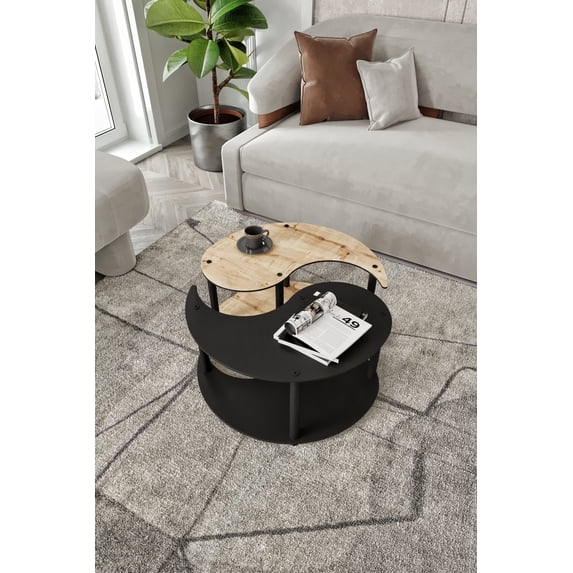 Violaura Yi̇n Yang Coffee Table 2 Set In Black And White Color, High Quality, Luxurious L70cm x W70cm x H38cm