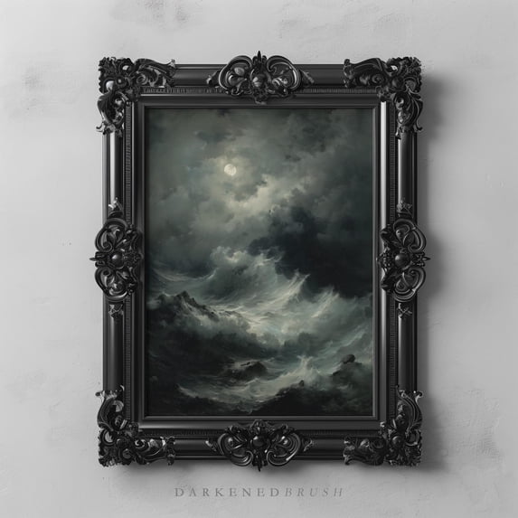 Violent Ocean Waves Full Moon Gothic Seascape Stormy Coastal Sea Dark ...