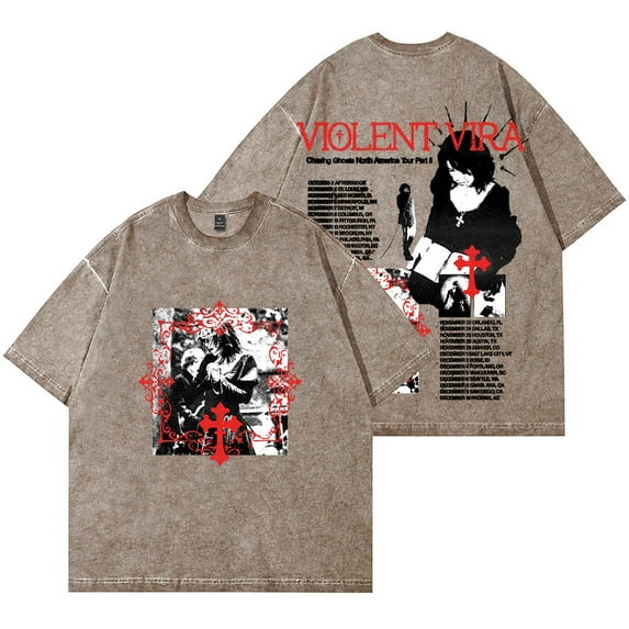 Violent Vira 2025 Tour Vintage Wash T-Shirts Lover Of A Ghost Merch Women Men Cotton Short Sleeve
