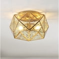 thumbnail image 1 of JONATHAN Y Violet 12.5" 2-Light Industrial Vintage Iron/Glass LED Flush Mount, Brass Gold, JYL9927A, 1 of 8
