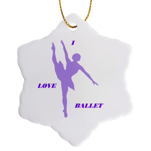 3drose, Violet Ballerina with Words I Love Ballet, 3 inch Snowflake Porcelain Ornament