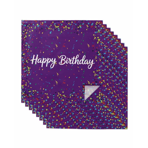Violet Birthday Cloth Napkins Set of 8 Reusable Dinner Napkins, Colorful Confetti Ribbons Polka Dots Classroom Cocktail Napkin Washable Table Napkins for Wedding/Holiday Party/Baby Shower 20"x20"