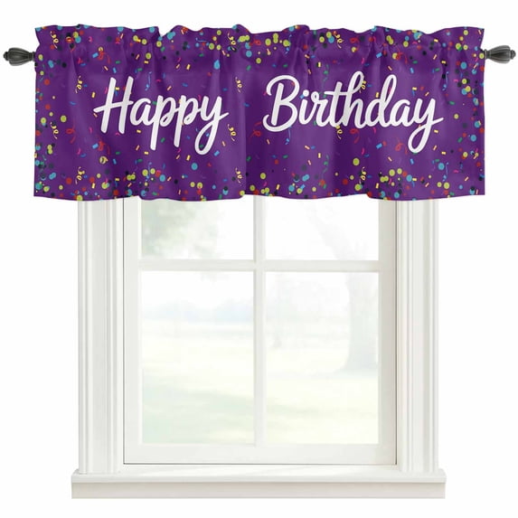 Violet Birthday Farmhouse Short Window Curtain Valances, Colorful Confetti Ribbons Polka Dots Classroom Rod Pocket Kitchen Valances for Living Room Bedroom Bathroom Cafe 54" x 18"