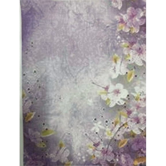 Violet Blossom Designer Printed AIDA Fabric. Canvas for embroidery with an applied background KF-1215A