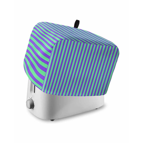 Violet Color Toaster Cover 4 Slice, Large Kitchen Appliance Covers, Geometric Green Vertical Striped Modern Toaster Oven Cover with Loop, Bread Machine Cover Polyester Dust Cover Protection