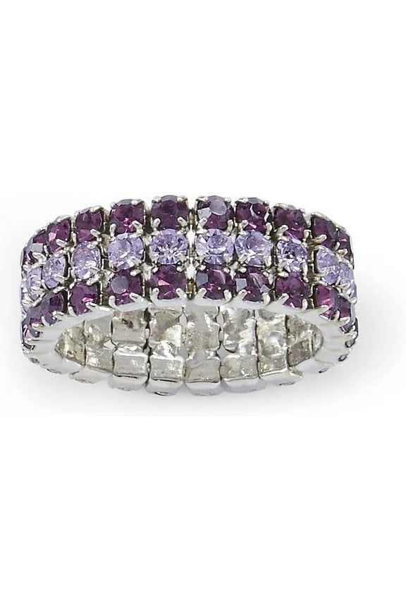 Violet Crystal Stretch Ring, Sparkling Rhinestone Fashion Jewelry for Women of All Ages, Elastic Band Stretches to Fit Most