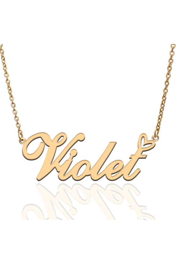 Violet Custom Name Necklace Customized Personalized Plated Name Necklace for Mother Daughter Friendship Women Valentine's Day Christmas Birthday New Year Gold