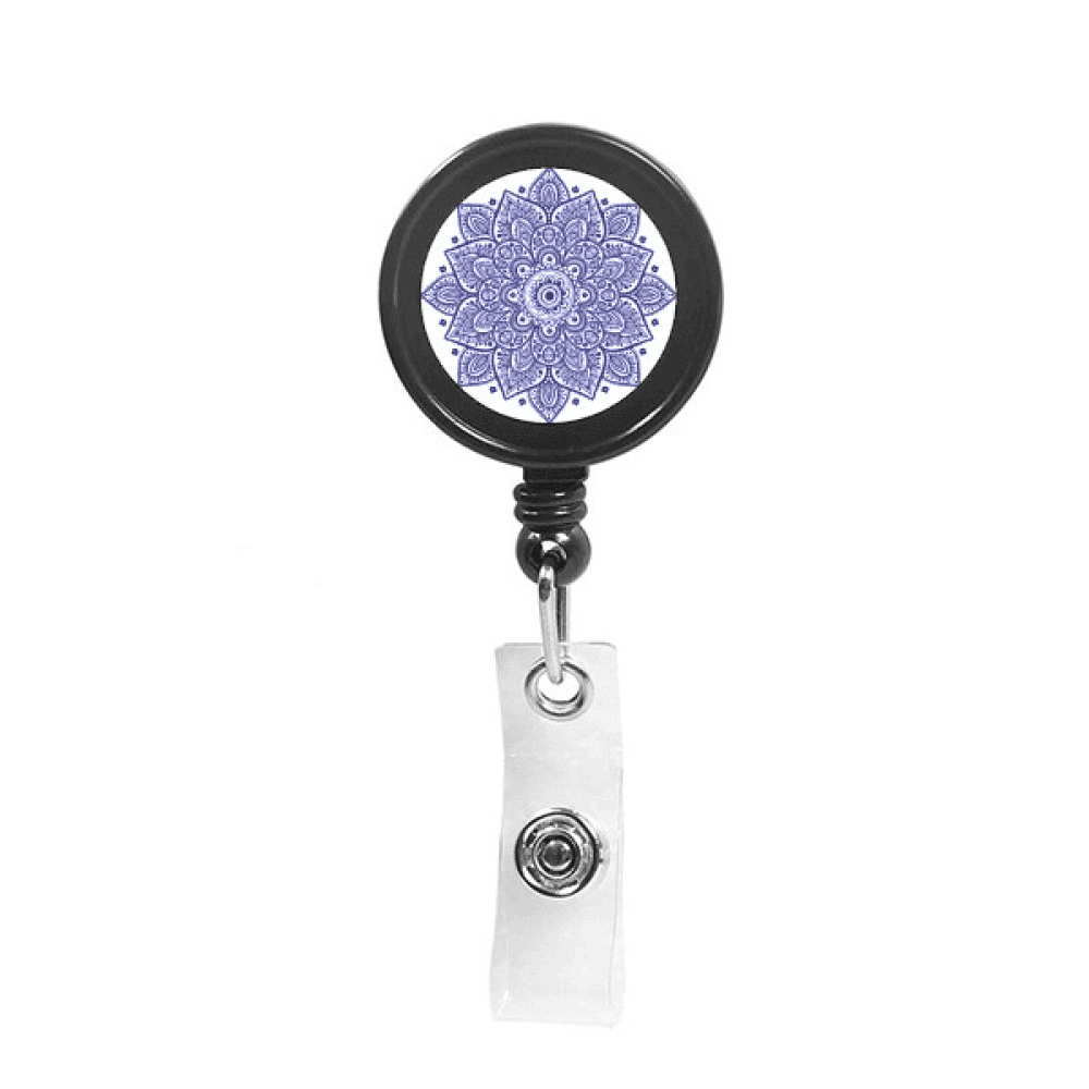 Violet Decorative Classic Floral Pattern Retractable Keychain Badge Holder ID Badge