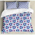 thumbnail image 1 of Violet Duvet Cover Set, Folk Ornamental Floral Motley Dotty Flowers Illustration on Plain Backdrop, Decorative 3 Piece Bedding Set with 2 Pillow Shams, Calking Size, White Blue Quartz, by Ambesonne, 1 of 3