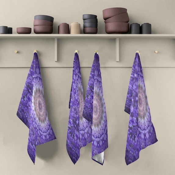 Violet Ethnic Mandala Tea Towels Set of 6 Wild Flower Kitchen Dish Cloth with Hanging Loop, 18"x28"Lint-Free Absorbent Towel for Kitchen Drying Wiping and Cleaning