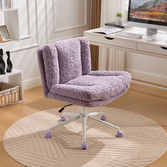 Violet Faux Fur Office Chair - Wide Seat Vanity Desk Chair with Adjustable Height & Swivel - Plush Comfort for Home Office, Bedroom & Studio - Modern American Design
