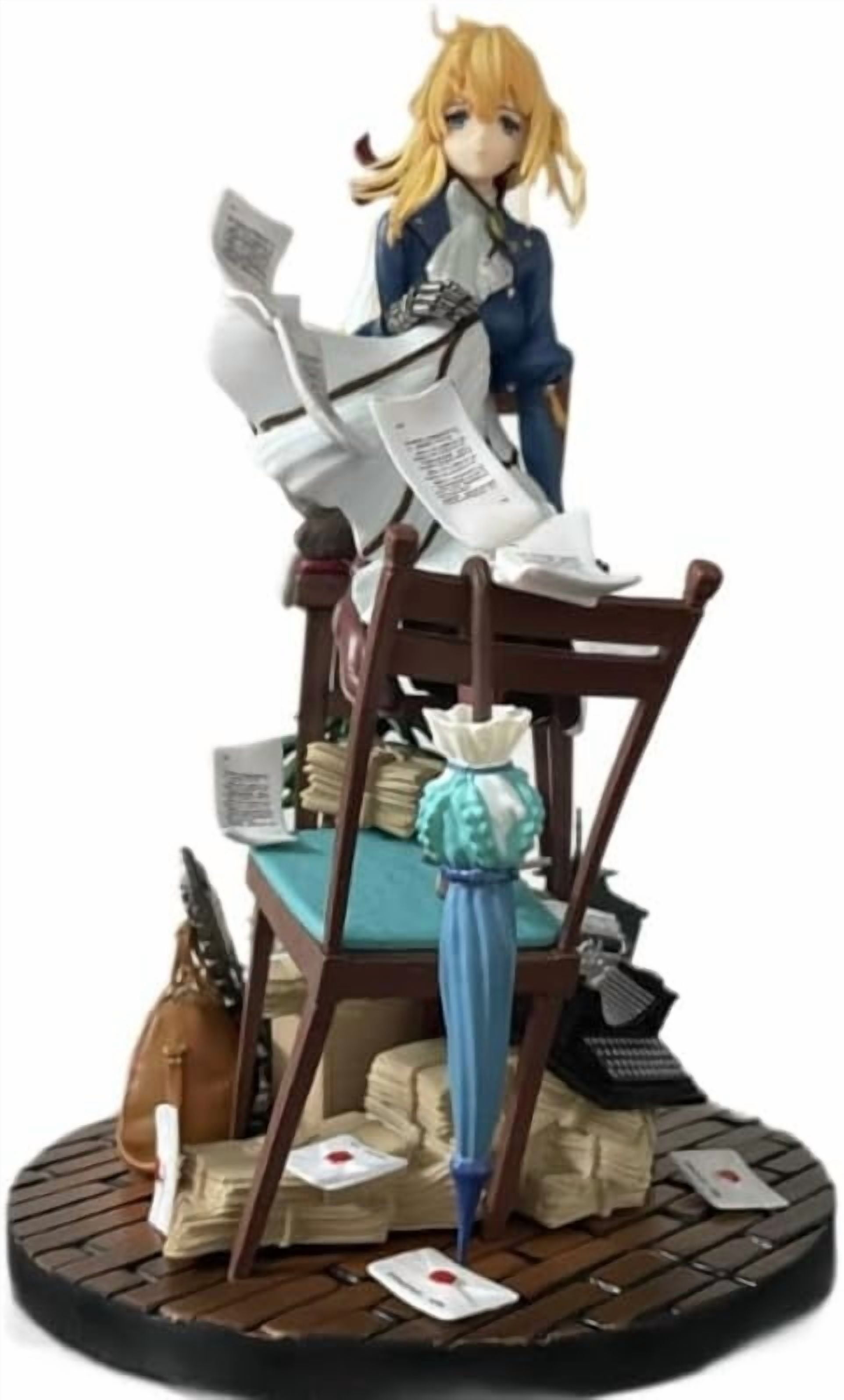 Violet Figure, Sitting Violet Evergarden Anime Figures 27cm/10.6inch Handmade Cosplay PVC Statues Collectible Souvenirs for Anime Fans Gifts