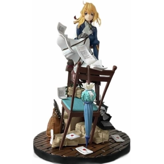 Violet Figure, Sitting Violet Evergarden Anime Figures 27cm/10.6inch Handmade Cosplay PVC Statues Collectible Souvenirs for Anime Fans Gifts