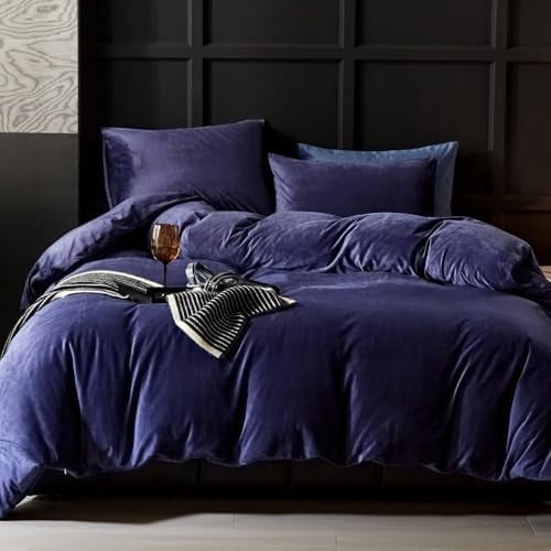 Violet Flannel Velvet Duvet Cover Queen Size Duvet Cover Bedding Sets, 3pcs Ultra Soft Luxury Textured Modern Crystal Velvet Duvet Covers with Zipper Closure(Violet, Queen)