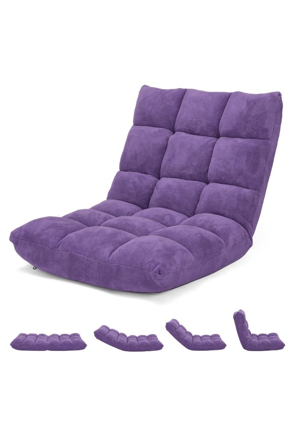 Violet Fleece 14-Position Folding Lazy Sofa Chair, Reclining Floor Seat