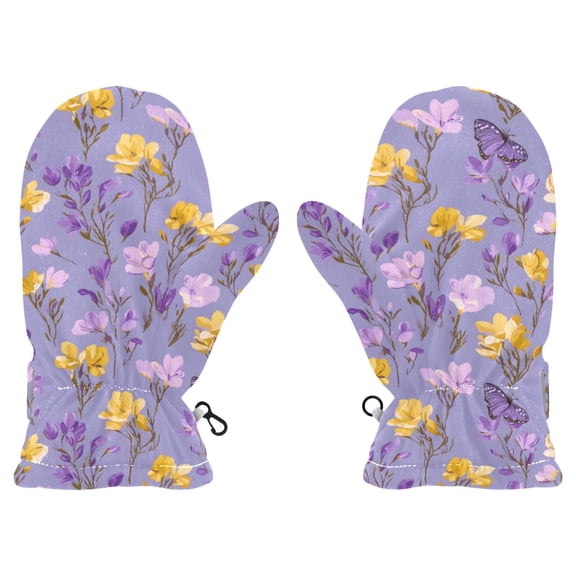 Violet Floral Butterfly Cold Weather Mittens Cozy Gloves with Adjustable Fit Perfect for Outdoor Fun