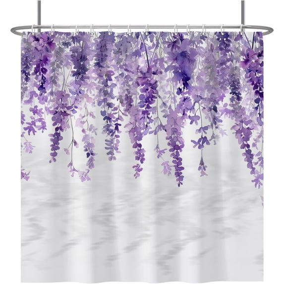Violet Floral Shower Curtain Spring Plants Watercolor Botanical Leaves Shower Curtains for Bathroom Spa Bathtubs Waterproof Polyester Shower Curtain with Hooks 72x72 Inches