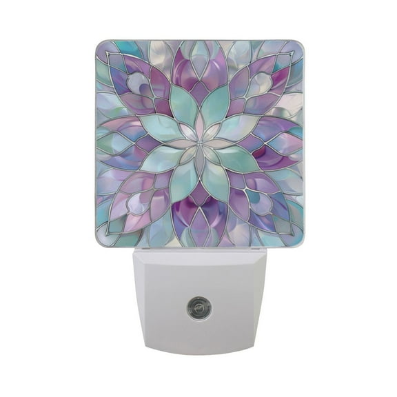 Violet Floral Stained Glass Night Light 2 Pack LED Nightlight Plug into Wall Dusk to Dawn Sensor Soft White