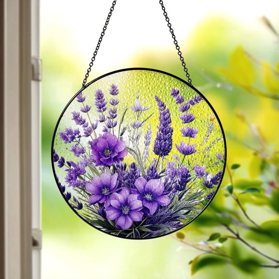 Violet Flower Stain Glass Window Hanging, Violet Flower Window Garden Hanging Art Decor, Home Indoor Outdoor Decor. Gift for Mom Grandmother 1831008668