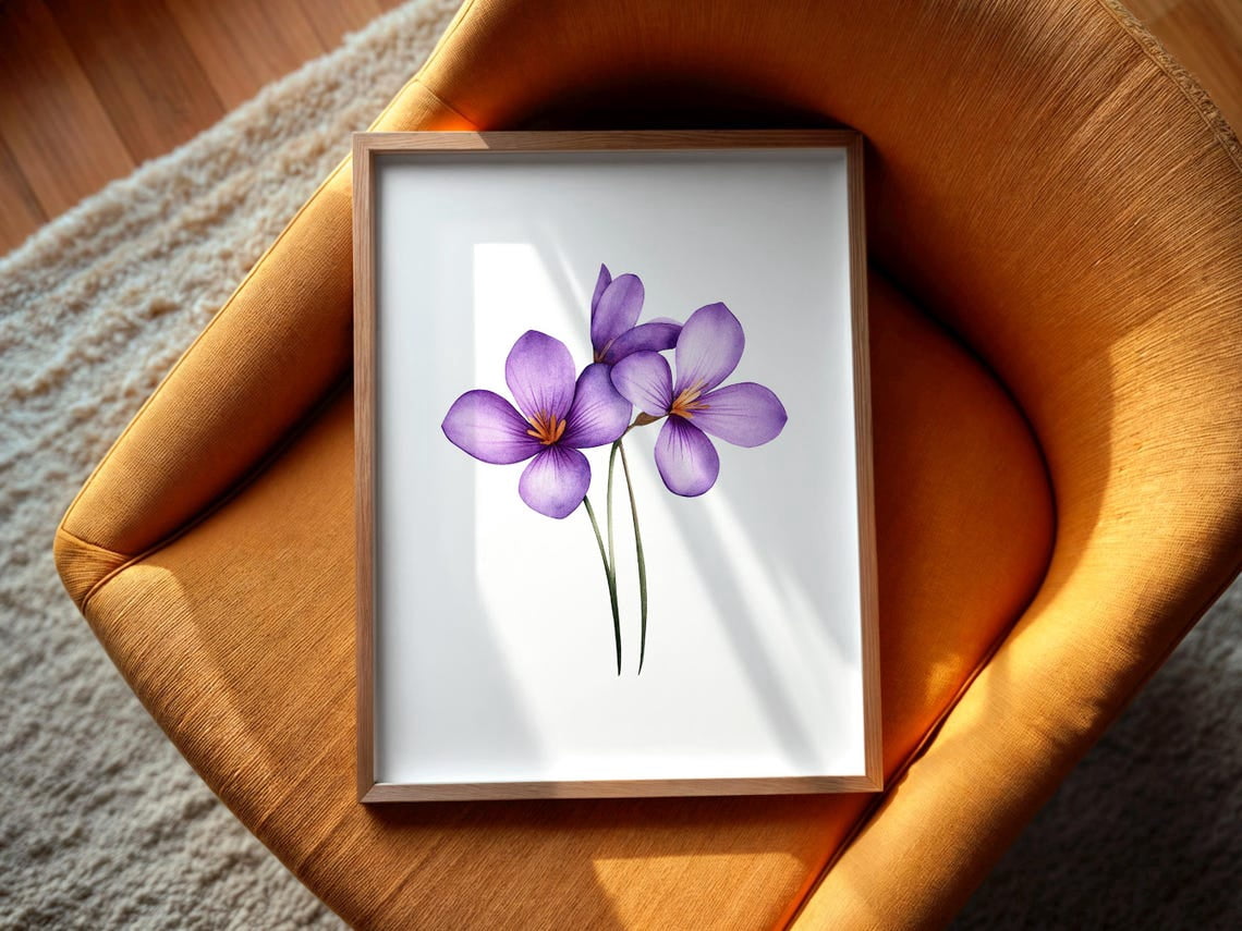 Violet Flower Wall Art Print, Hamptons Style Botanical Home Decor ...