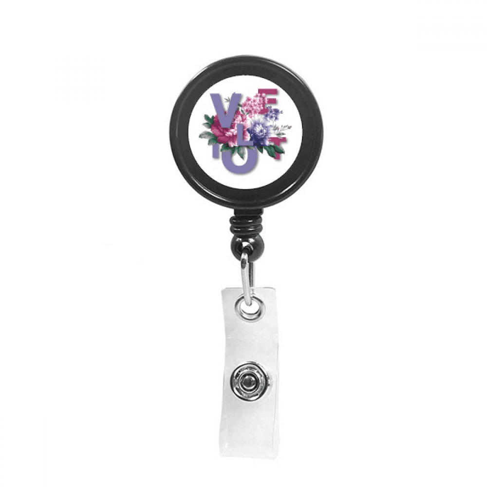 Violet Flowers Bloong Letters Retractable Keychain Badge Holder ID Badge