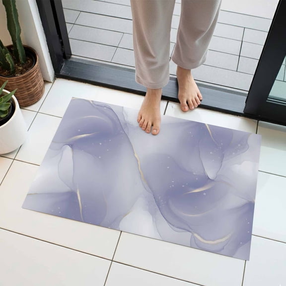 Violet Gradient Indoor Door Mat 16x24 Inch Gold White Ombre Marble Abstract Stone Texture Front Door Mat Non Slip Washable Entryway Rug Low Profile Dirt Trapper Doormat for Bathroom Kitchen Bedroom
