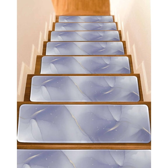 Violet Gradient Stair Treads Gold White Ombre Marble Abstract Stone Texture Indoor Non Slip Peel and Stick Stair Treads for Wooden Steps 7 PCS, Soft Adhesive Staircase Mats Runner Rugs 8"x30"