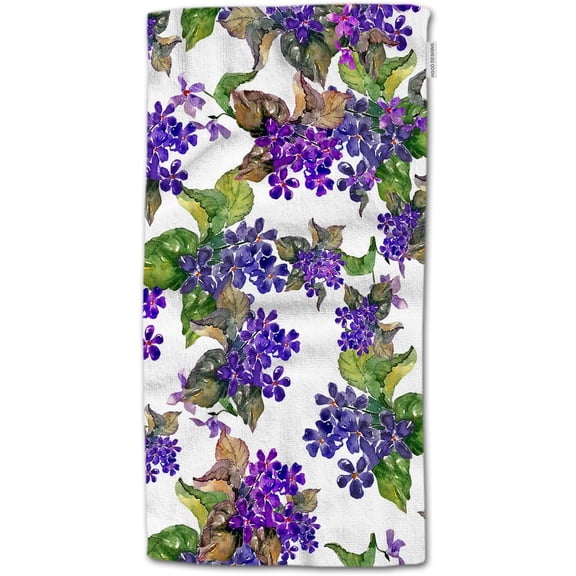 Violet Hand Towels,Watercolor Painting Purple Flowers Green Leaves 100% Polyester Soft Bath Hand Towels for Bathroom Kitchen Hotel Spa Hand towels 15"X30"