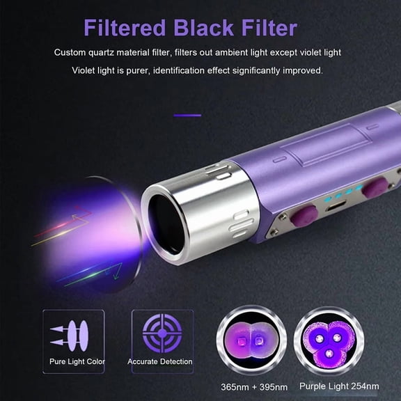 Violet Light Flashlight UV Money Detector Flashlight for Bill Jewelry Ink Currency Fluorescent Agent 254nm 365nm 395nm A