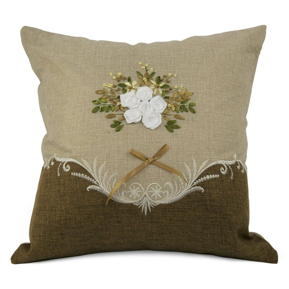 Violet Linen Artistic Decorative Burlap, 18" x 18" Throw Pillow - Brown