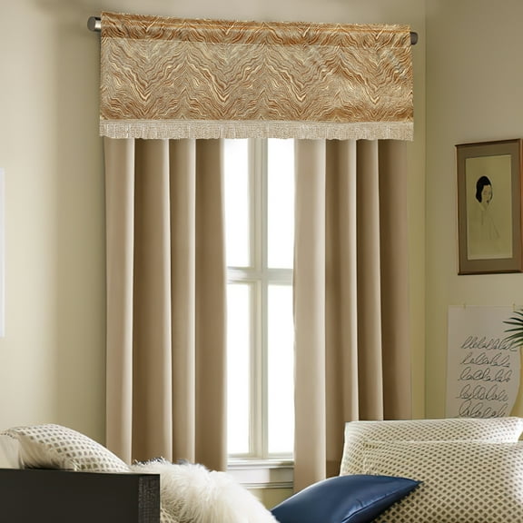 Violet Linen Boutique Zebra Patern, Polyester Jacquard, with Fringes, Gold, 60 Inch x 18 Inch, Decorative Window Treatment Rod Pocket Curtain Straight Valance