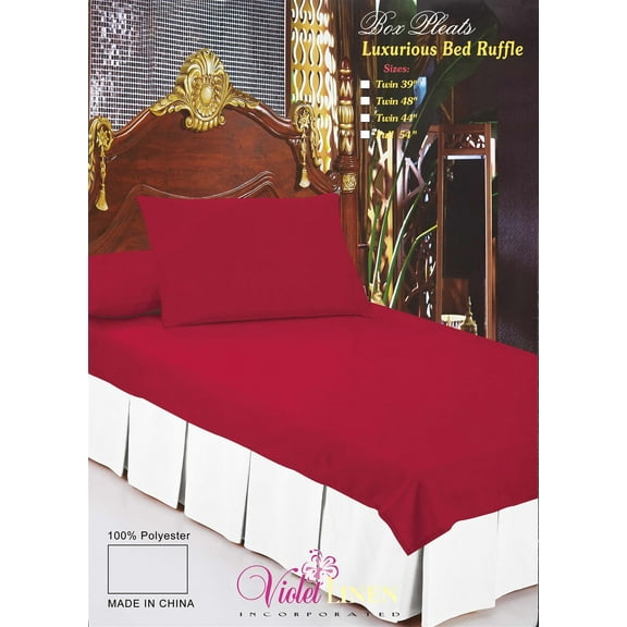 Violet Linen Box Pleated BedSkirt Pattern, Luxury Ultra Soft Polyester Solid Microfiber Luxury Hotel Quality Fabric, White, Full, Luxurious, Bedding Bed Skirt for One Bed