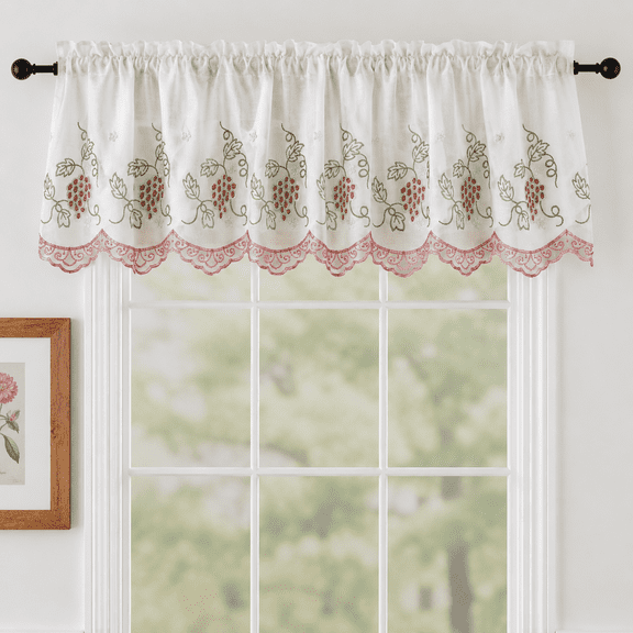 Violet Linen Cabernet Vineyard Grapes Pattern Window Valance, Cream, 60" x 15", Rod Pocket Curtain Straight Valance