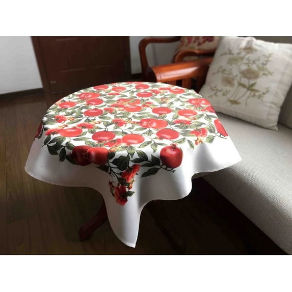 Violet Linen Champion Print 36" x 36" Square Table Topper - Pomegranate