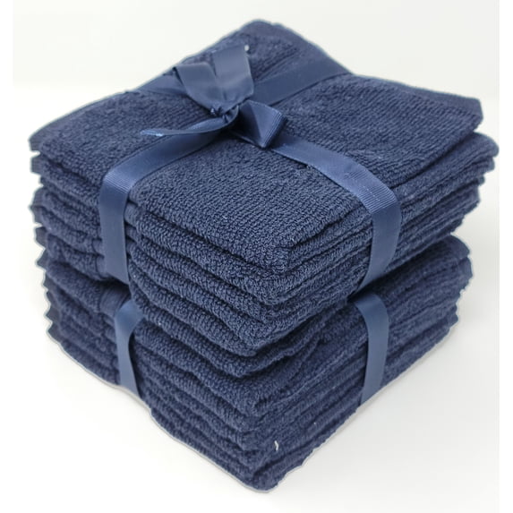 Violet Linen Chatham Deluxe Pattern, 100% Extra Soft Ring Spun Finest Cotton, Soft and Absorbent, Navy , 13-inch x 13-inch, Square, Luxurious Washcloths Set - Pack of 12