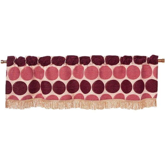 Violet Linen Chenille Circle Spots Pattern, Polyester Chenille Jacquard , with Fringes, Violet, 60 Inch x 18 Inch, Decorative Window Treatment Rod Pocket Curtain Valance