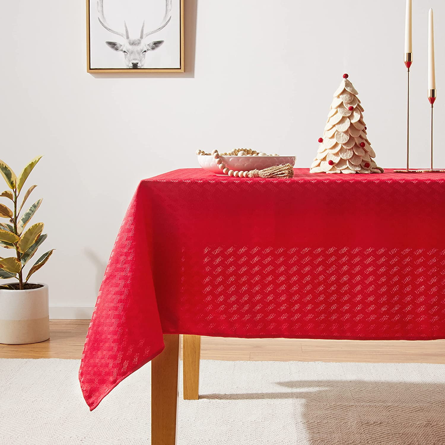 Tovaglia jacquard damascata rigata per grandi tavolate, colore rosso