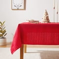 thumbnail image 1 of Violet Linen Christmas Novelties Ribbed Striped Pattern, Polyester Jacquard, Red, 60 Inch by 102 Inch, Seats 8 to 10 people, Rectangular Tablecloths, 1 of 7