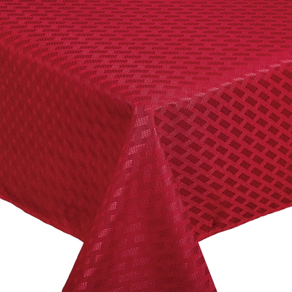 Violet Linen Christmas Novelties Ribbed Striped Pattern, Polyester Jacquard, Red, 70 Inch Round, Seats 4 to 6 people, Tablecloths