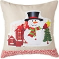 thumbnail image 1 of Violet Linen Christmas Ornaments Modern Pattern, Polyester Burlap Fabric, Applique Print Felt Design, Snowman, 18 Inch x 18 Inch, Decorative Throw Pillow, 1 of 6