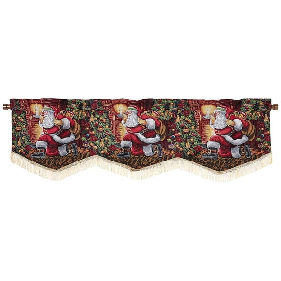 Violet Linen Christmas Santa Claus Tapestry Window Valance, Santa Claus, 60" x 15", Rod Pocket Curtain Straight Valance
