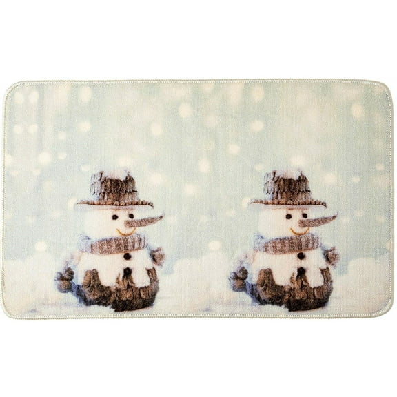 Violet Linen Christmas Snowed Man, Nylon, Digital Print, Latex Rubber Non Slip Backing, Snowman with Grey Hat Design, 18 Inch by 30 Inch, Decorative Area Rug, Doormat