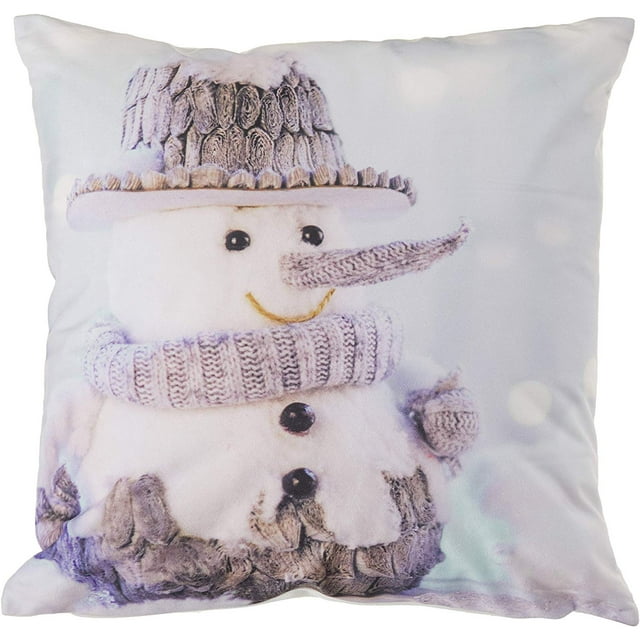 Violet Linen Christmas Snowed Man, Polyester, Super soft feel faux suede fabric, digital print, Snowman with Grey Hat Design, 18 Inch by 18 Inch, Decorative Throw Pillow Cover