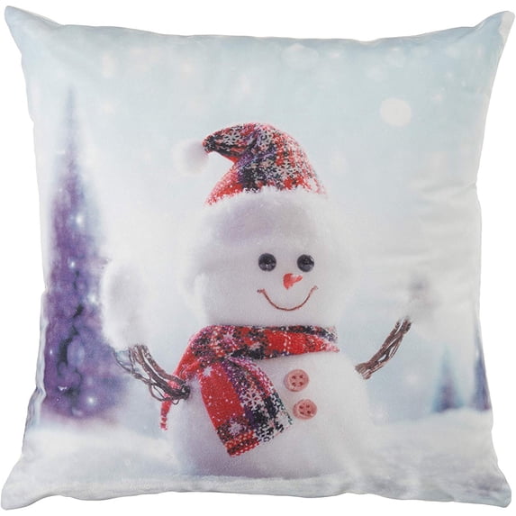 Violet Linen Christmas Snowed Man, Polyester, Super soft feel faux suede fabric, digital print, Snowman with Red Hat Design, 18 Inch by 18 Inch, Decorative Accent Throw Pillow