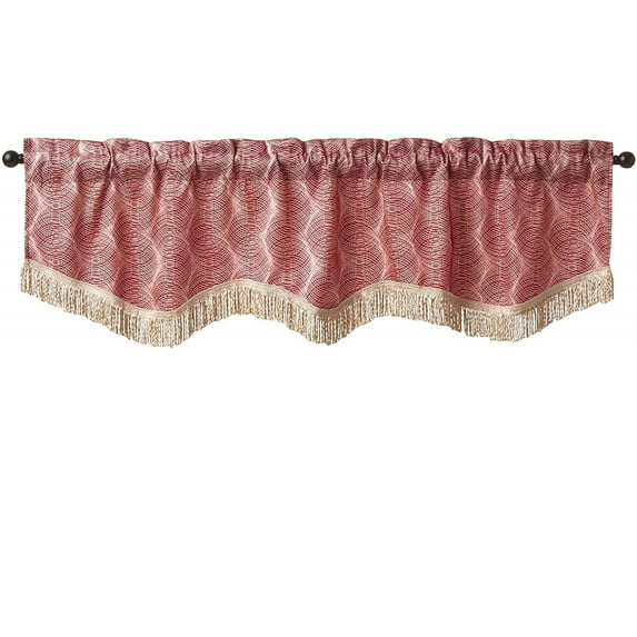 Violet Linen Circular Full Concentric Rings Spiral Pattern, Polyester Jacquard, Damask Poly, with Fringes, Burgundy, 60 Inch by 18 Inch, Decorative Window Treatment Rod Pocket Curtain Valance