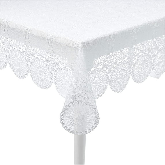 Violet Linen Concord Vintage Floral Lace Circles Pattern, Polyester Embroidered Lace, White, 70 Inch by 132 Inch, Seats 10 to 12 people Tablecloths